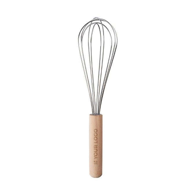 Batidor de mano de acero inoxidable con mango de madera a personalizar