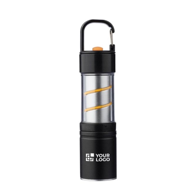 Linterna COB de aluminio con 3 funciones de luz y mosquetón