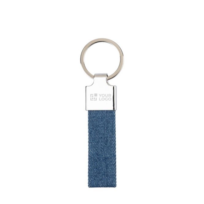 Llavero rectangular de zinc personalizable con de tela vaquera