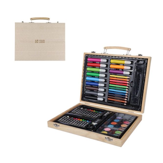 Estuche de madera con asa de transporte con 66 piezas para colorear