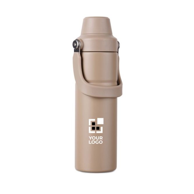 Botella térmica en acero reciclado con asa y doble apertura 600ml