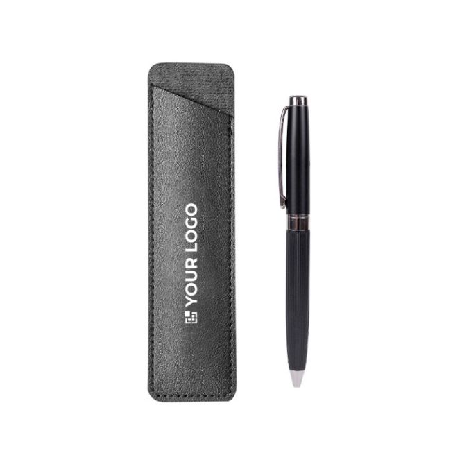 Bolígrafo de metal con elegante estuche de cuero sintético tinta azul