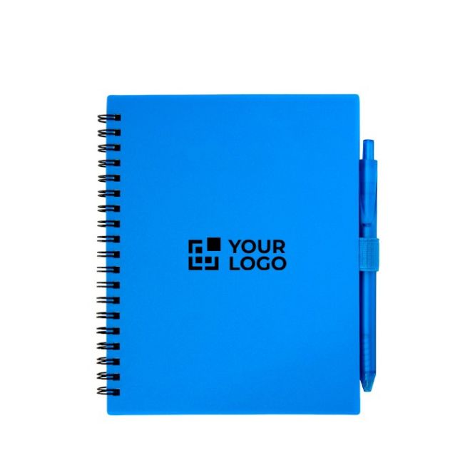 Libreta de plástico reciclado con bolígrafo con soporte tinta azul