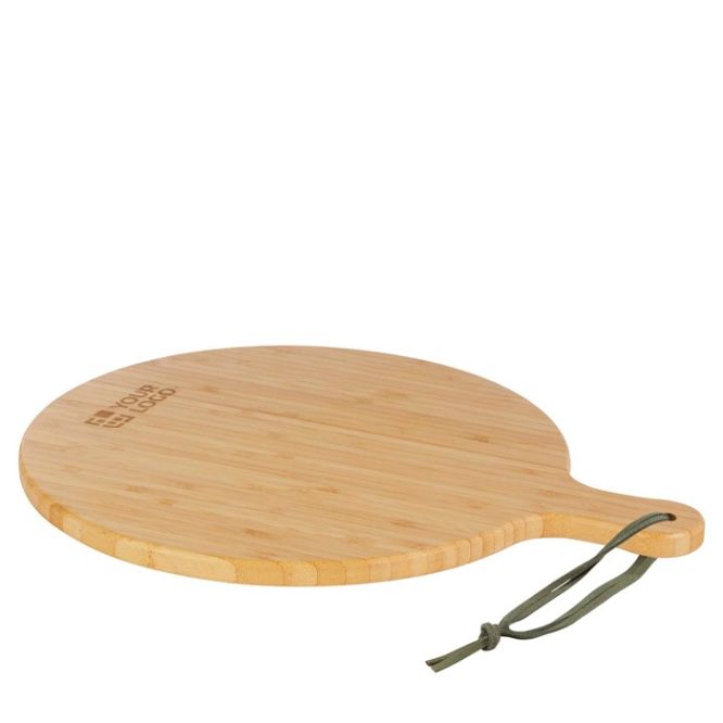 Tabla de cortar de bambú con correa de colores en el mango