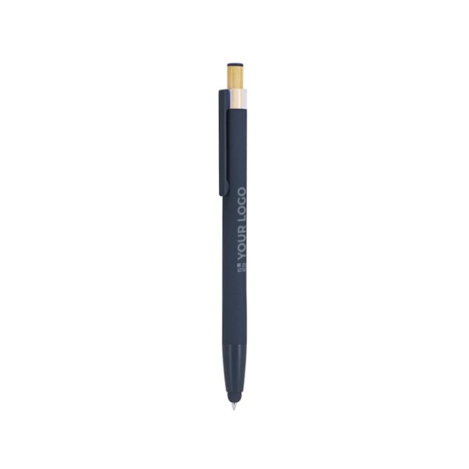 Bolígrafo puntero de aluminio con pulsador de bambú tinta azul