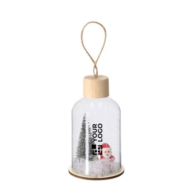 Adorno colgante de Navidad hecho de vidrio con base de madera