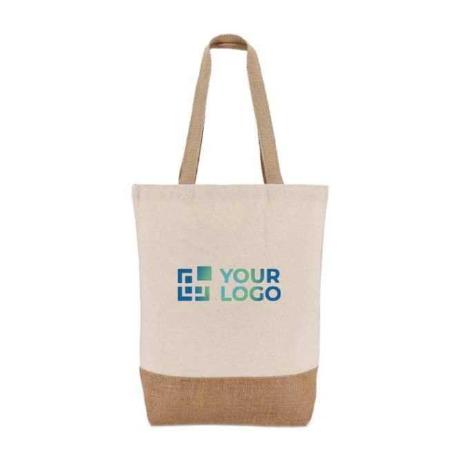 Bolsa de algodón con fuelle inferior y asas de yute 320 g/m2