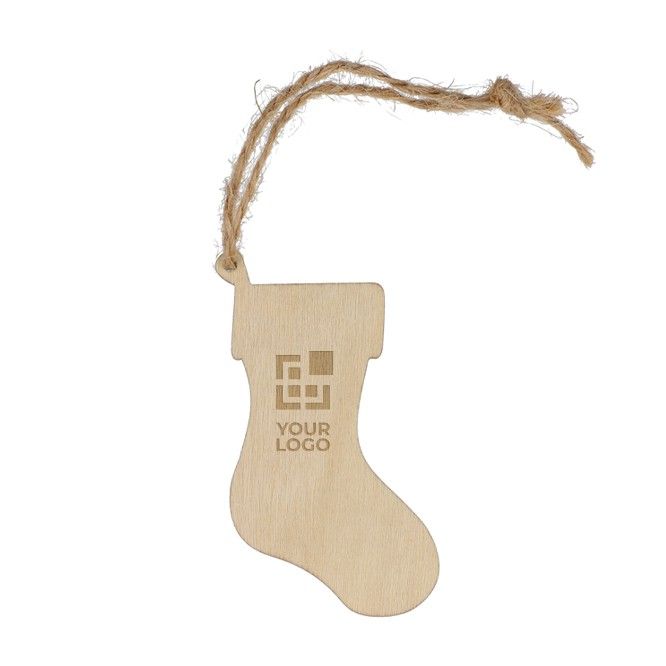 Adorno colgante de Navidad hecho de madera en forma de calcetín