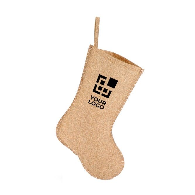 Media de Navidad con diseño rústico de yute con costura en el borde