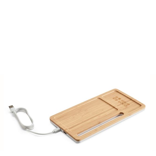 Organizador de bambú y ABS con cargador inalámbrico y soporte 5W
