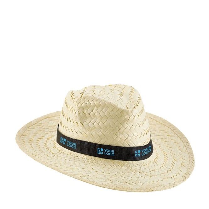 Sombrero de paja natural con cinta fabricada en poliéster