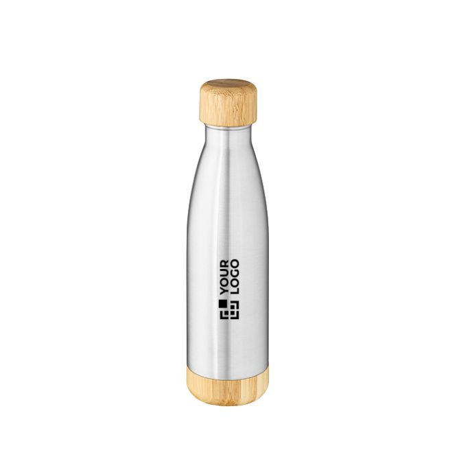 Botella de acero reciclado con doble pared y tapa de bambú 500ml