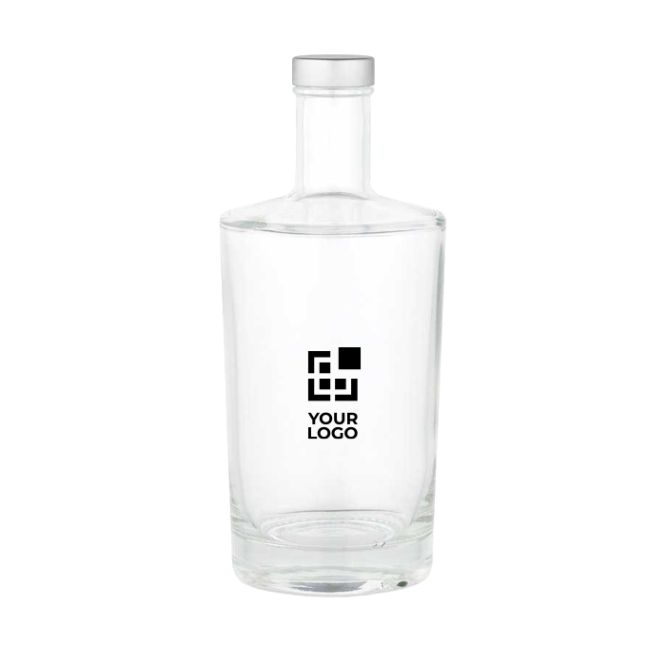 Botella de vidrio cilíndrica con cuello estrecho y tapa plateada 760ml