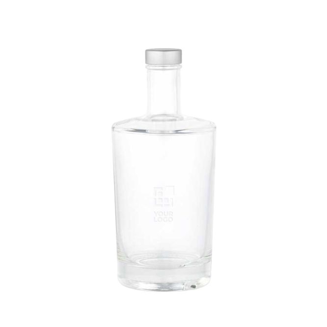 Botella cilíndrica de vidrio con tapa plateada antigoteo 540ml