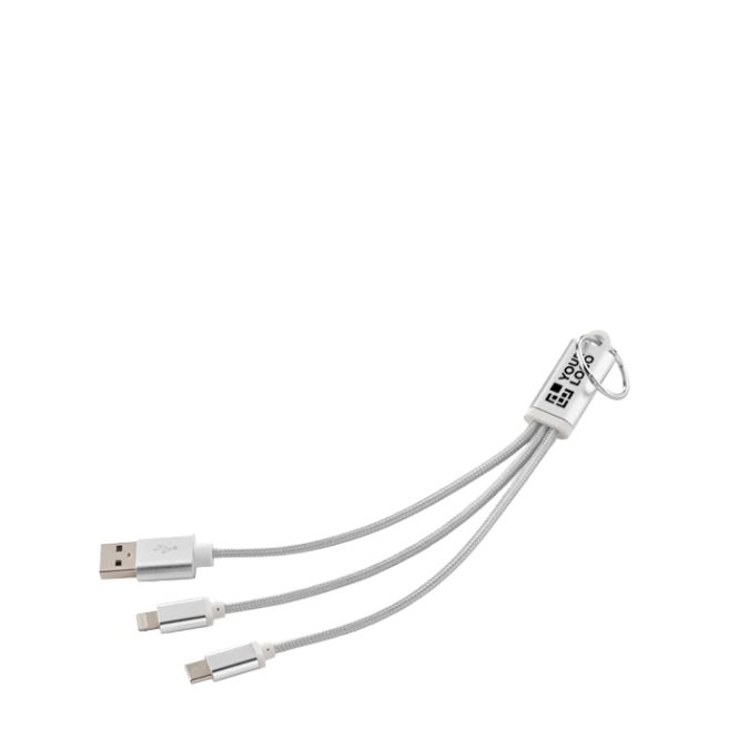 Cable de carga rápida 3 en 1 con conexiones y llavero de aluminio 10W