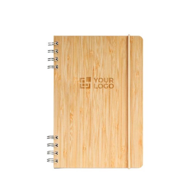 Cuaderno de bambú con espiral y goma de cierre A5 hojas a puntos