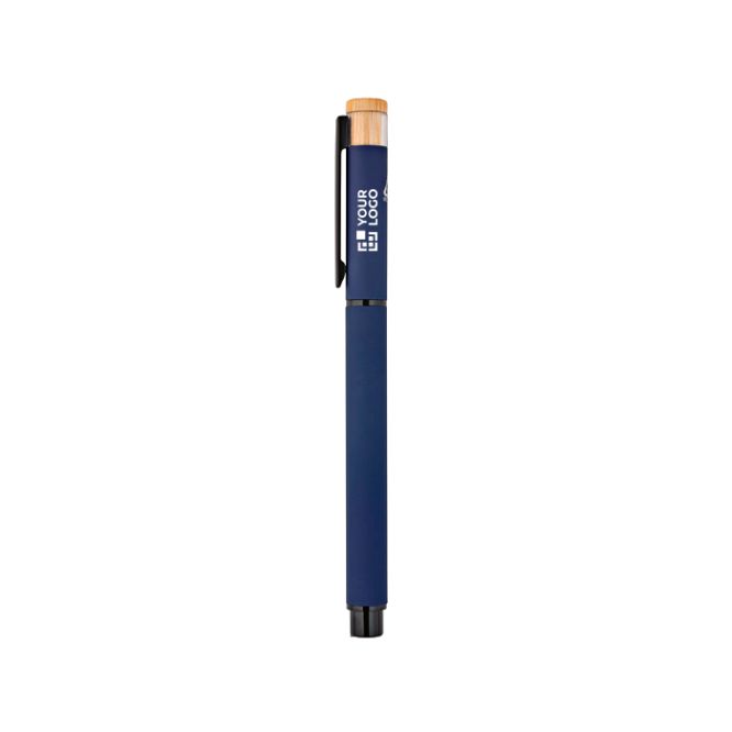 Bolígrafo roller de aluminio reciclado y bambú con tinta azul