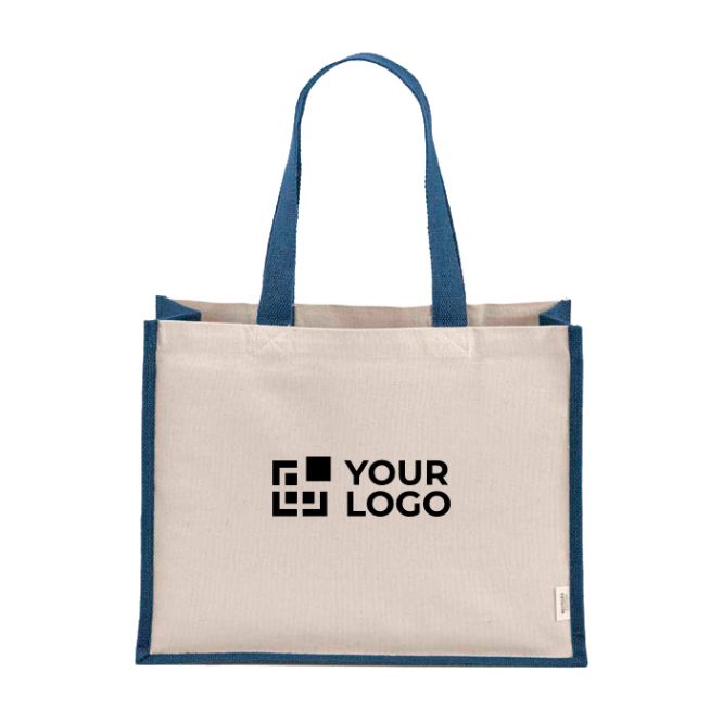 Bolsa de la compra de algodón reciclado y yute con asas largas 300 g/m2