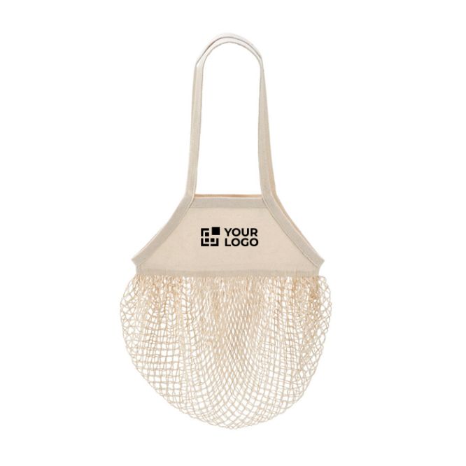 Bolsa de la compra hecha con malla de algodón y asas largas 180 g/m2