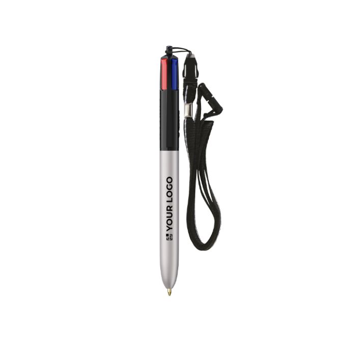 Bolígrafo de plástico con cinta para colgar y tinta de 4 colores BIC®