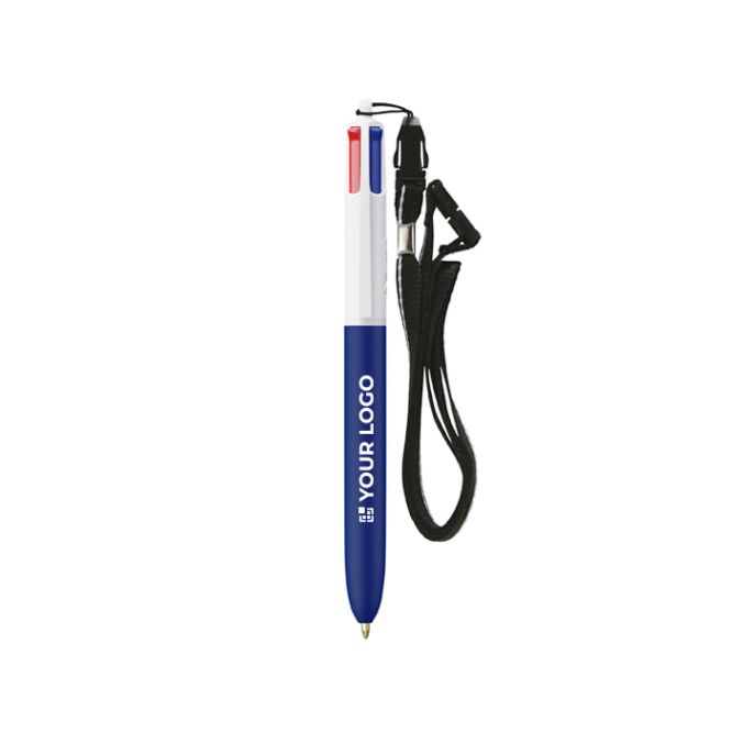 Bolígrafo de plástico con lanyard para colgar y tinta de 4 colores BIC®