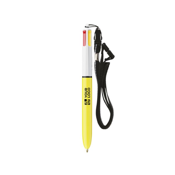Bolígrafo de plástico con lanyard para colgar y tinta de 4 colores Sun BIC®