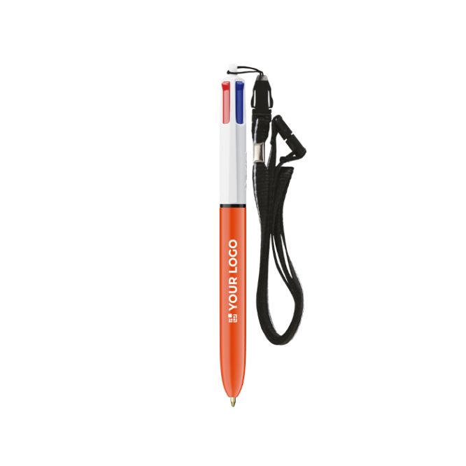 Bolígrafo de plástico con lanyard y escritura fina de 4 colores BIC®