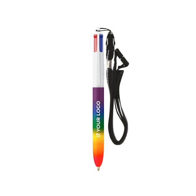 Bolígrafo de plástico colores arcoiris con cinta y tinta 4 colores BIC®