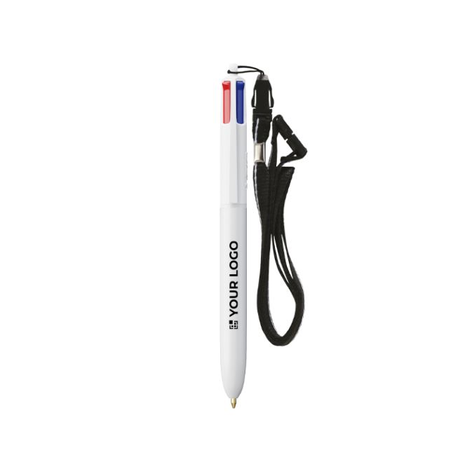 Bolígrafo de plástico reciclado con lanyard y tinta de 4 colores BIC®