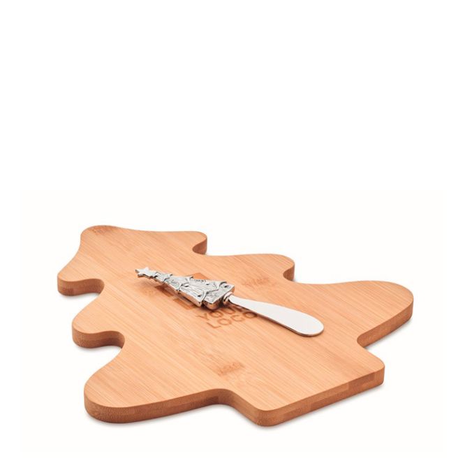 Set tabla y cuchillo para quesos navideño color madera