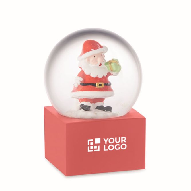 Bola de cristal pequeña con un Papá Noel dentro con base de poliresina color rojo vista de impresión
