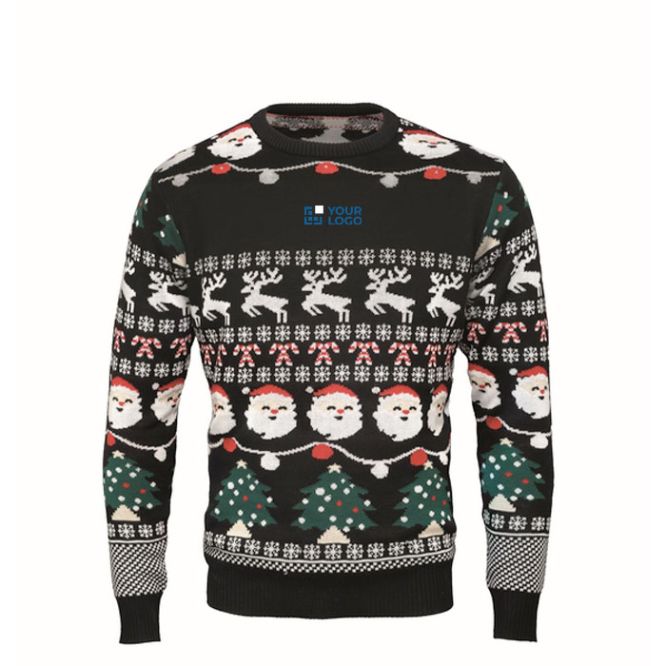 Jersey de estampado navideño con 10 luces LED talla S/M color negro vista de impresión