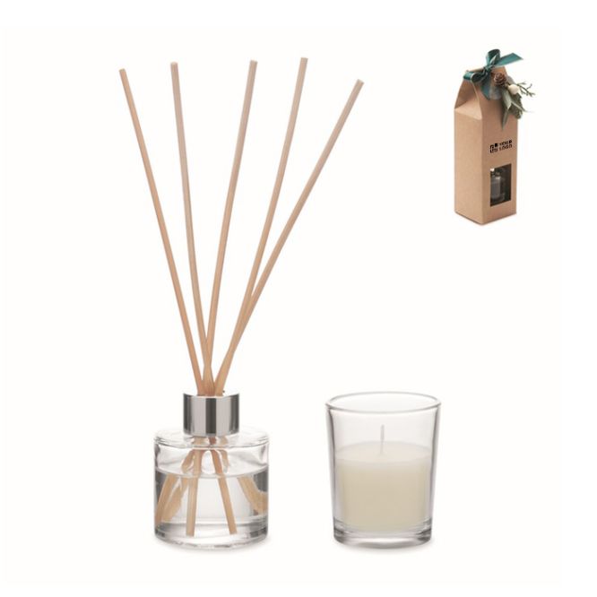 Set aromático con difusor en vidrio y vela de aroma de vainilla