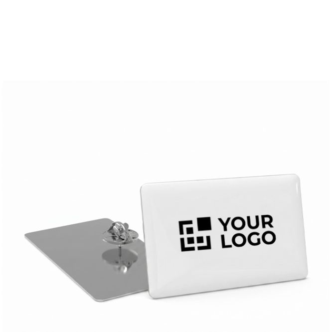 Pin metálico rectangular grande acabado brillante y cierre mariposa