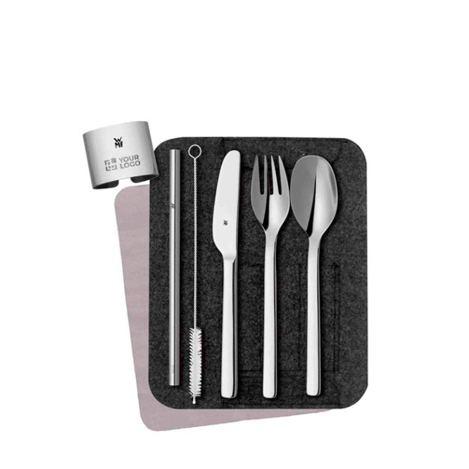 Estuche con juego de cubiertos de acero inoxidable y pajita WMF