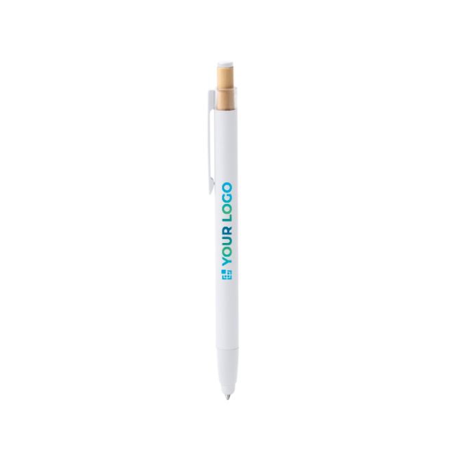 Bolígrafo de aluminio reciclado mate con pulsador bambú tinta azul
