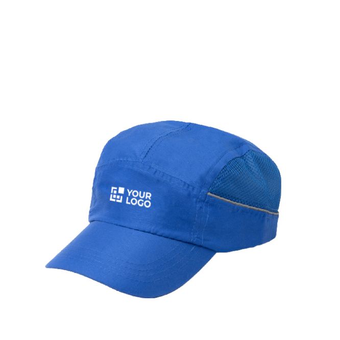 Gorra deportiva con rejilla lateral y cinta reflectante 100 g/m2