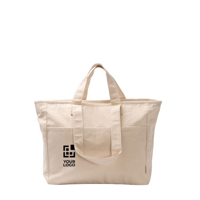 Bolsa de algodón reciclado con cremallera y bolsillos 420 g/m2