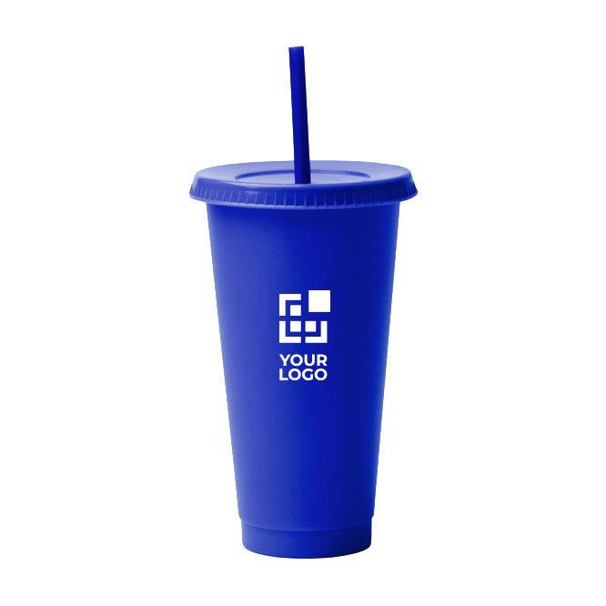 Vaso reutilizable de plástico reciclado con tapa y pajita 710ml