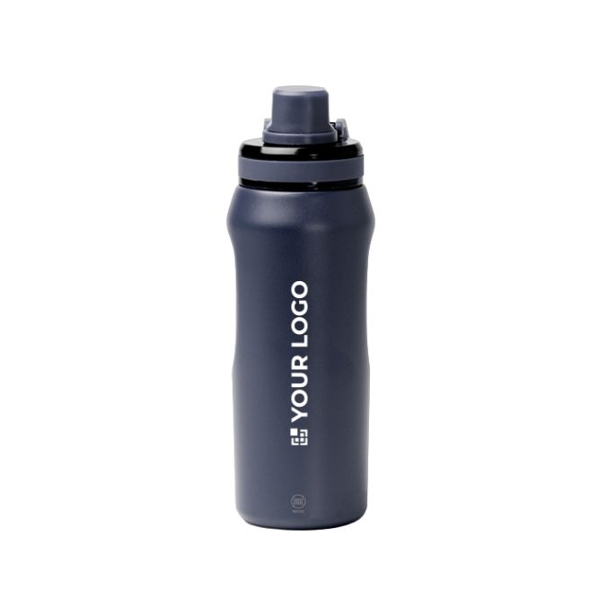 Botella de acero inoxidable reciclado y tapa translúcida con asa 600ml