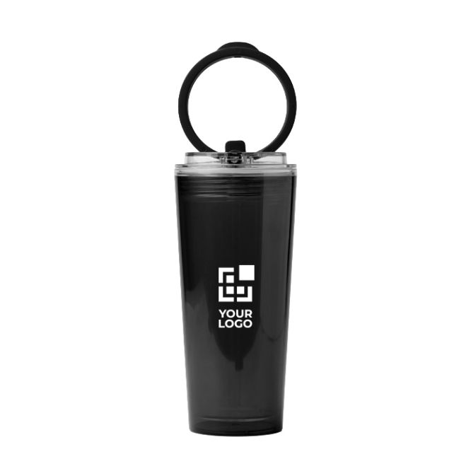 Vaso translúcido con pajita, asa abatible y sistema antigoteo 670ml