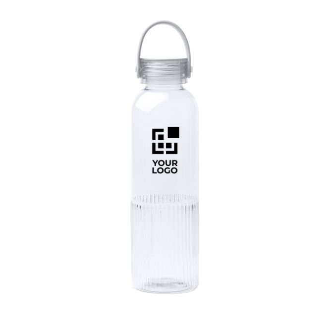 Botella de plástico reciclado con antigoteo y diseño biselado 550ml