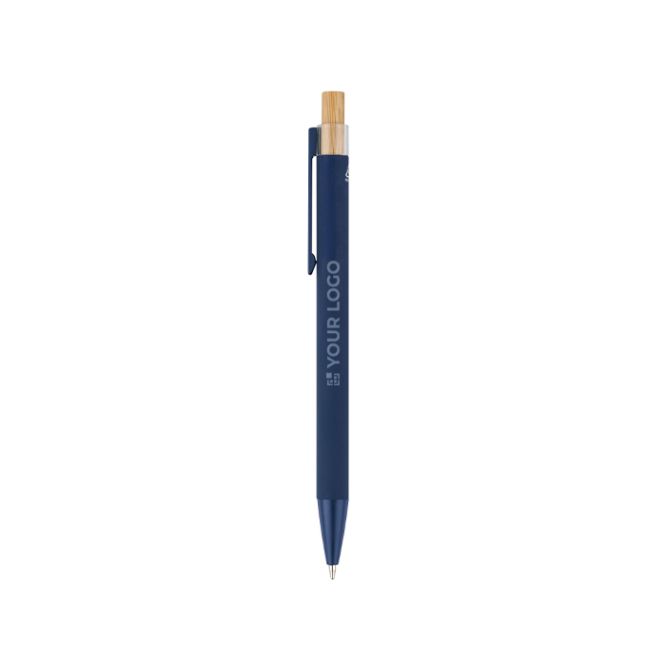 Bolígrafo de aluminio reciclado con pulsador bambú tinta azul
