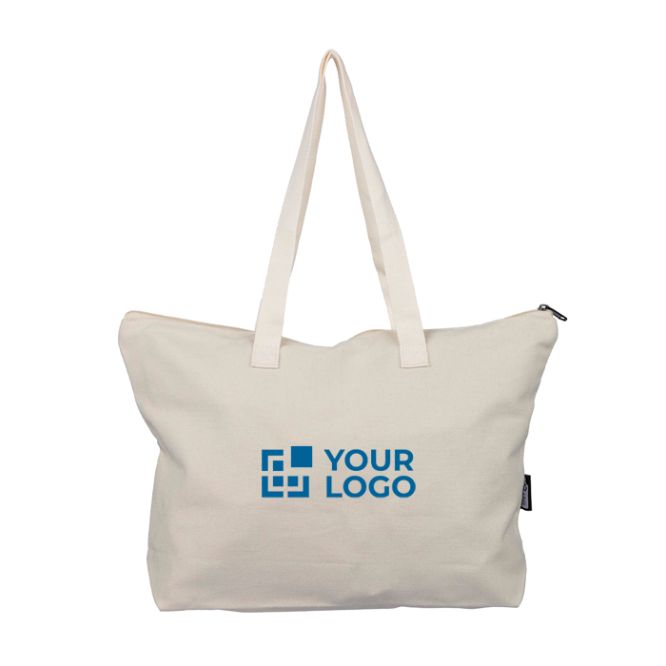Bolsa de polialgodón reciclado con cremallera y asas largas 330g/m²