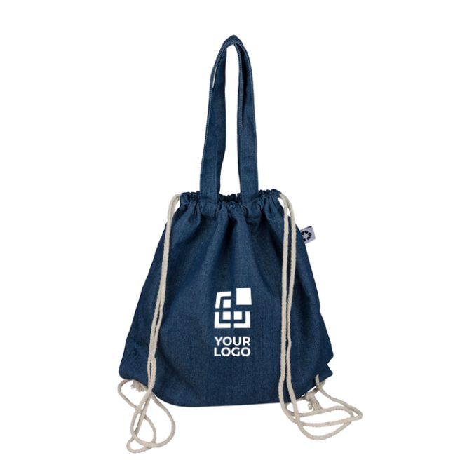 Mochila cuerdas y bolsa vaquera reciclada con cordones color natural