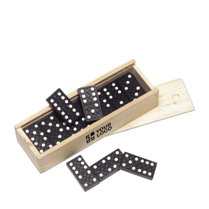 Juego de dominó con piezas de madera FSC en estuche de madera