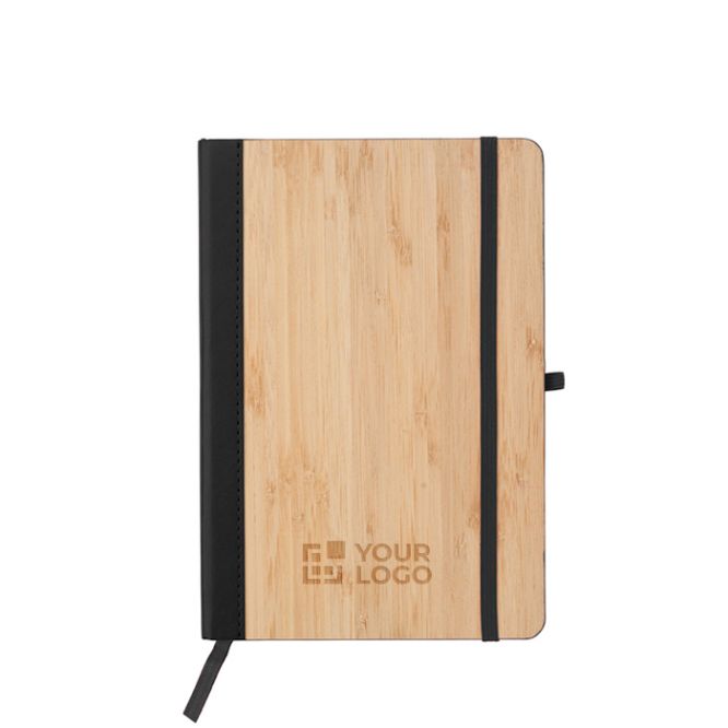 Libreta de bambú y PU con cierre elástico A5 y hojas a rayas