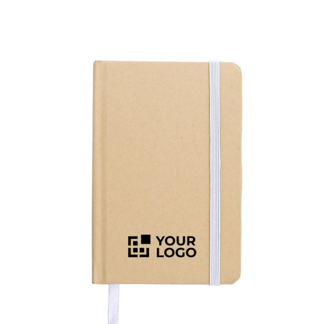 Libreta de cartón reciclado con marca páginas A6 y hojas a rayas