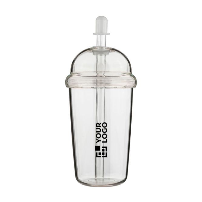 Vaso de RPET con tapa de rosca y pajita con tapón de silicona 500ml