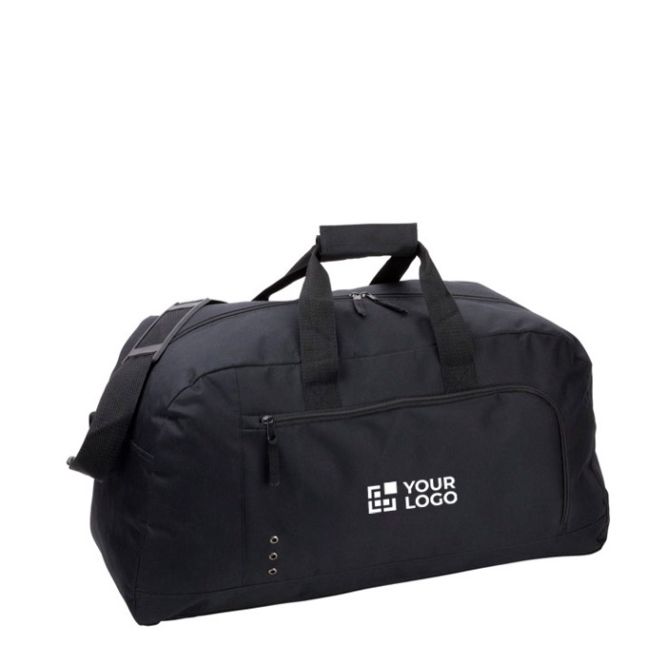 Bolsa de deporte con amplio bolsillo frontal y doble asas color blanco vista de impresión